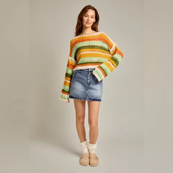 Multicolor Striped Crochet Knit Sweater Top - Picture 6 of 6